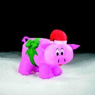 Pink Pig Wering Christmas Santa Hat & Green Bow 41″Tall Airblown Inflatable