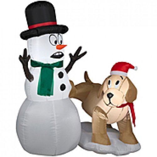 CHRISTMAS INFLATABLE SNOWMAN AND DOG OUTDOOR HOLIDAY YARD DECORATION