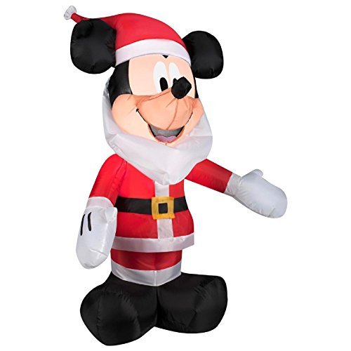 Christmas Inflatable 3 1/2 Ft Tall Disneys Mickey Mouse Santa with Beard