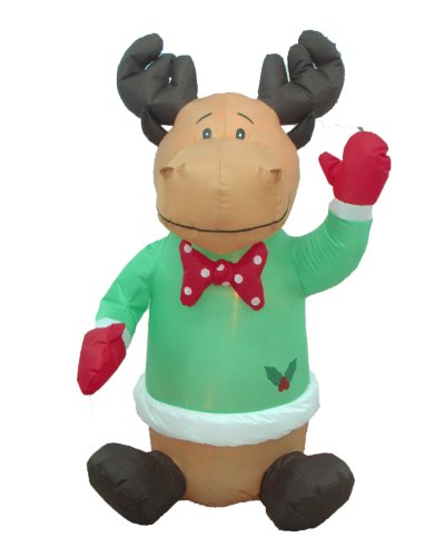 4 Foot Christmas Inflatable Cute Smiling Reindeer w/ Holly Garden Blow-up Decor