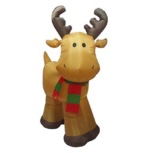 CHRISTMAS INFLATABLE LED LIGHTED 5 FT TALL ADORABLE REINDEER WITH STRIPED SCARF OUTDOOR HOLIDAY YARD DECORATION PROP