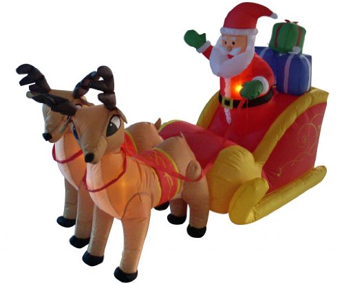 6 Foot Long Christmas Inflatable Santa on Sleigh with Reindeer Yard Decoration