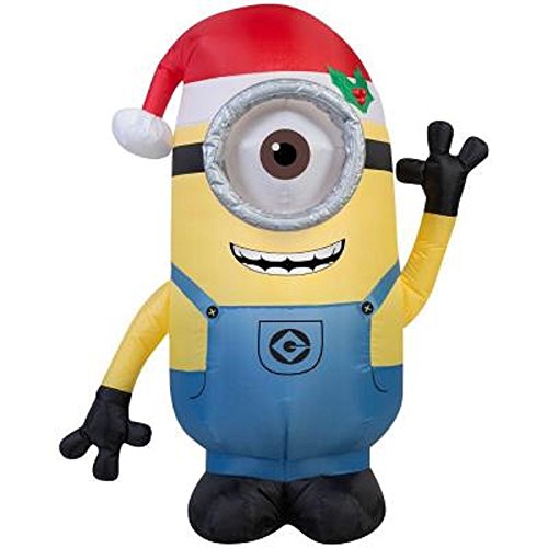 Outdoor Christmas Inflatable 3.5 ft Minion Stuart with Santa Hat Blow up Lights Decoration