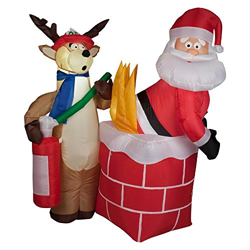 Christmas Inflatable Santa on Fire with Reindeer Fireman Airblown Yard Prop