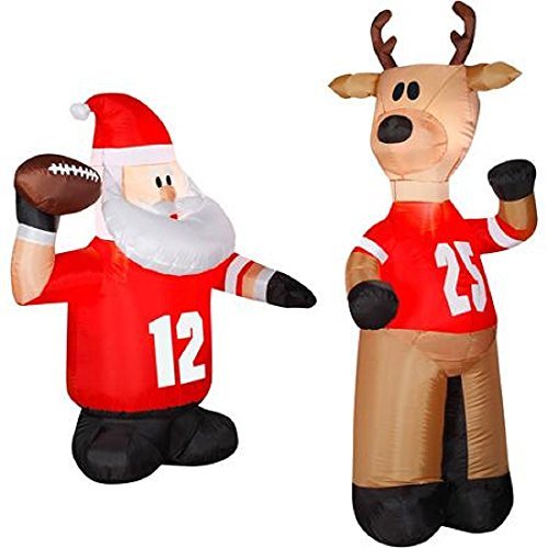 CHRISTMAS INFLATABLE FOOTBALL SANTA AND REINDEER 2 PC SET OUTDOOR AIRBLOWN YARD PROP