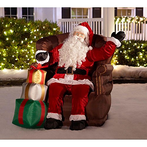 CHRISTMAS INFLATABLE REALISTIC WAVING SANTA SITTING IN CHAIR WITH PRESENTS AIRBLOWN YARD DECORATION