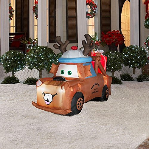 CHRISTMAS DECORATION LAWN YARD INFLATABLE LIGHTED CARS MATER TOW TRUCK WITH PRESENT AND REINDEER HAT 5′