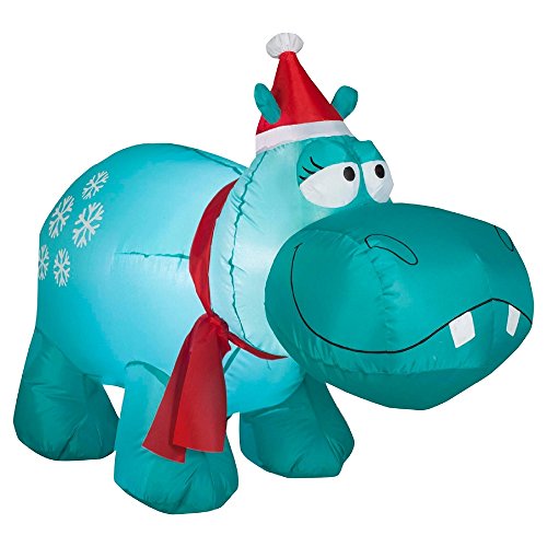 CHRISTMAS INFLATABLE LED LIGHTED 4′ BLUE HIPPO WITH SNOWFLAKES AIRBLOWN YARD PROP